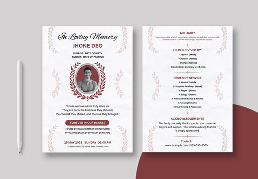 Funeral Program Template Layout