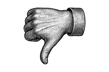 Vintage hand-drawn thumbs down gesture in classic etching style