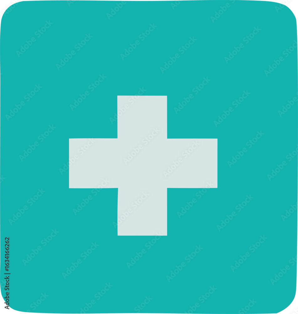 Poster a simple clean and modern graphic design featuring a white plus symbol centered on a textured teal s