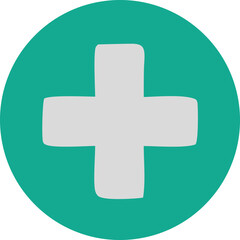 Obraz premium Simple clean teal circle icon featuring a hand drawn style white plus sign symbolizing health and medical care