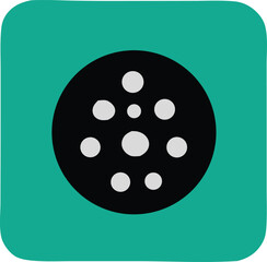 Abstract geometric pattern featuring a black circle with white dots arranged in a symmetrical radial design on a teal background
