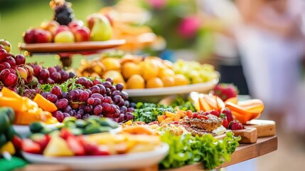 Colorful Fresh Fruit Arrangement at Outdoor Gathering and Celebration