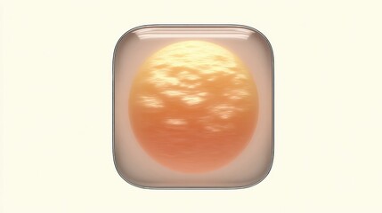 3D render of glass app icon with glowing textured orange sphere on light background