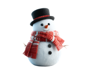 Adorable snowman with a top hat and scarf, ready for the winter holidays.
