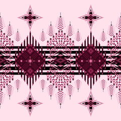Tribal Chevron Diamond Textile Design in Pink and Maroon with Bold Repeating Cultural Elements