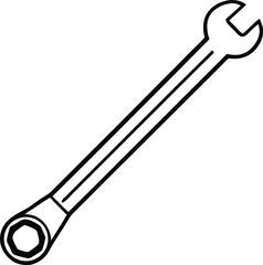 Line drawing of a combination wrench isolated on transparent background