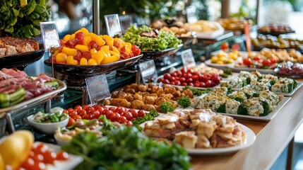 Obraz premium Colorful Assortment of Fresh Food at a Buffet Spread