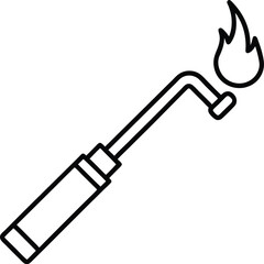 Outline drawing of a gas torch with a flame isolated on transparent background