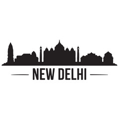 Fototapeta premium New Delhi skyline silhouette. Black New Delhi city. Vector black silhouette. with white background.