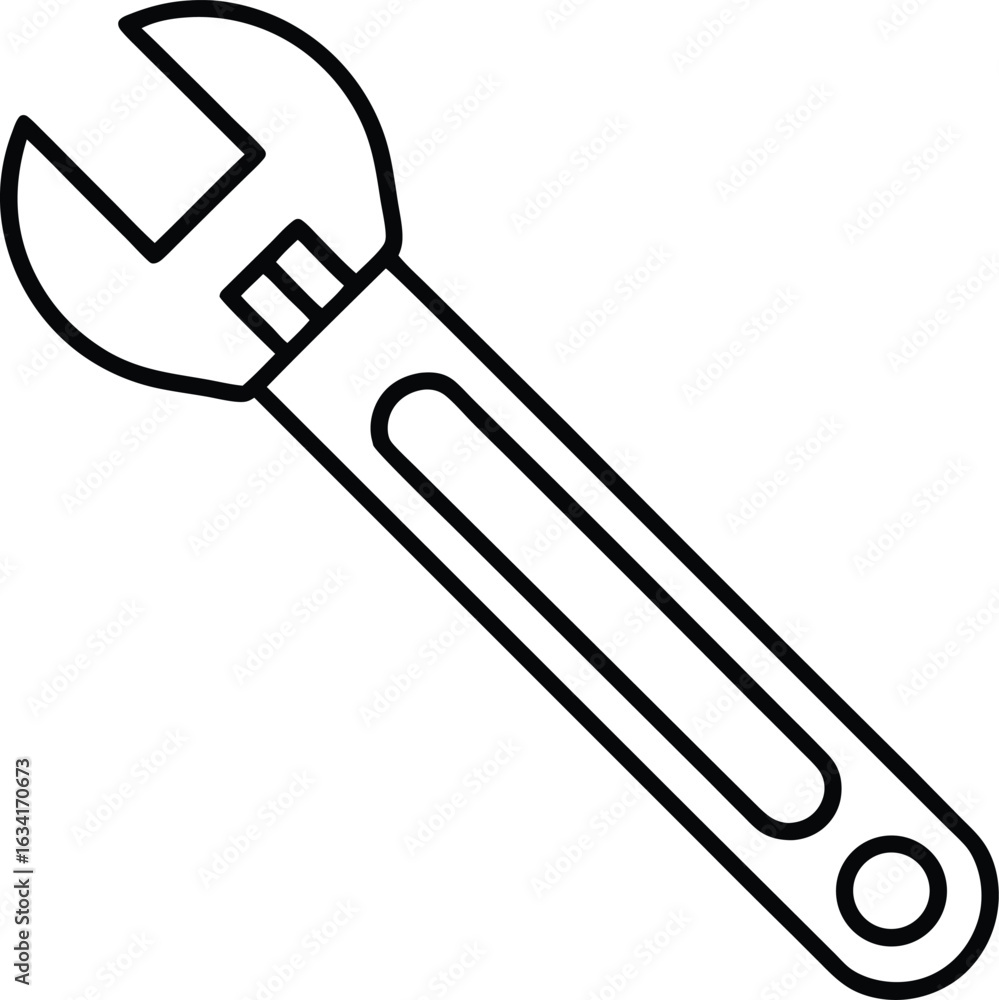 Poster simple line art adjustable wrench tool isolated on transparent background