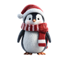 This adorable penguin in a Santa hat and scarf is ready for Christmas.