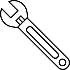 Simple line art adjustable wrench tool isolated on transparent background