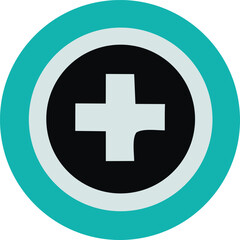 Modern teal and white circular target icon featuring a bold white plus symbol centered within a black circle