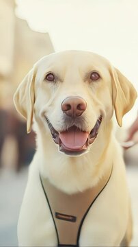 Playful labrador retriever posing, gazing directly at viewer, showcasing multiple expressive angles in photographic sequence