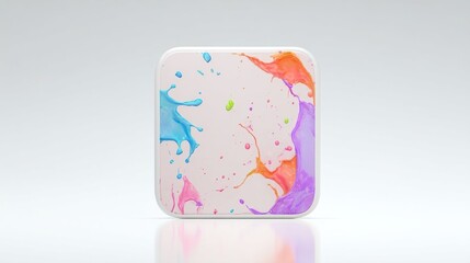 3D render of app icon with colorful paint splashes on light background