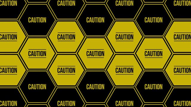 ハニカム構造の六角形にCAUTIONの文字が点滅するトランジション,警告,危険,幾何学的,黄黒,ワイプ, アルファチャンネル,
Transition with flashing word CAUTION in hexagon with honeycomb structure, warning, danger, geometric, yellow-black, wipe, alpha channel