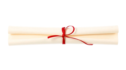 Rolled parchment tied with red ribbon isolated on transparent background