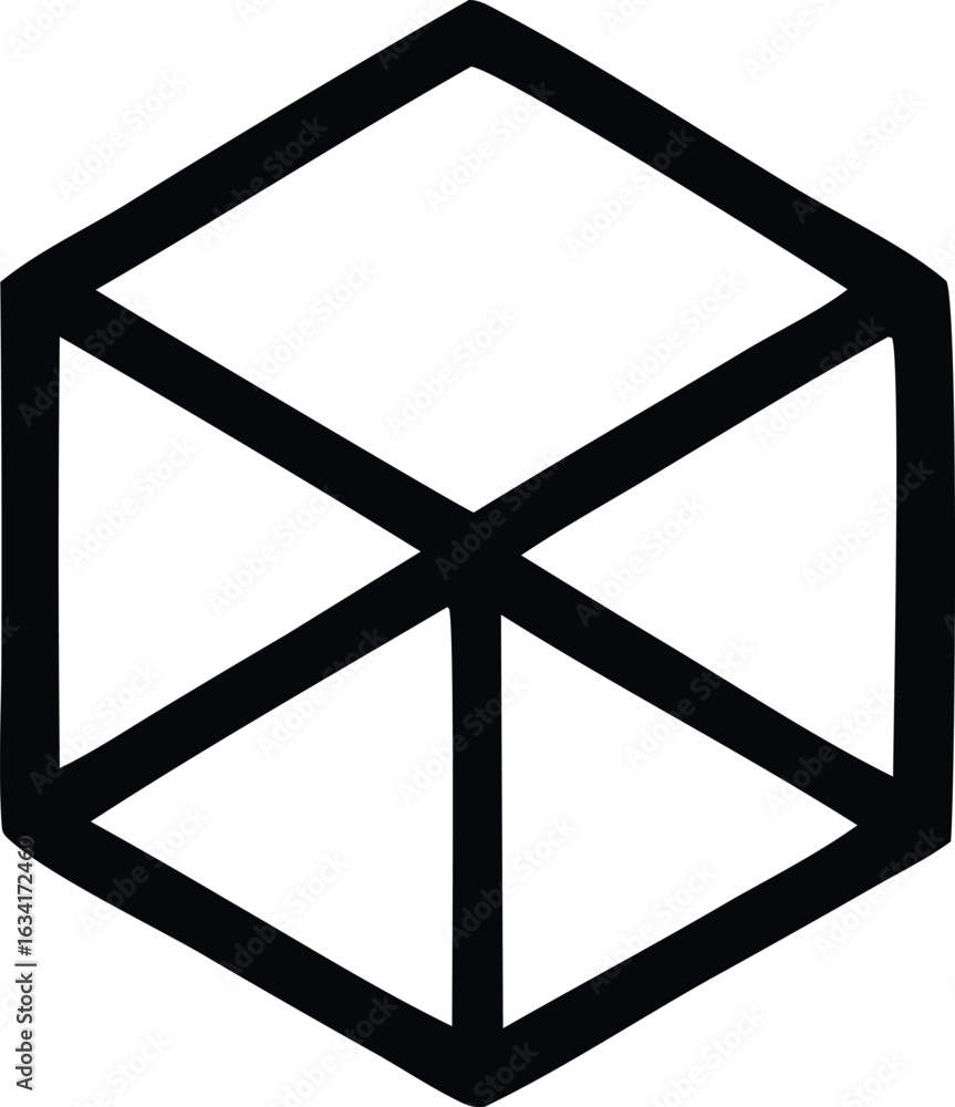 Poster geometric abstract cube design featuring intersecting lines and hexagonal facets against a white bac