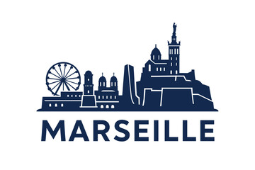 Obraz premium Marseille city skyline with iconic buildings and landmarks