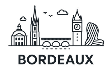 Fototapeta premium Bordeaux city skyline with iconic buildings and landmarks