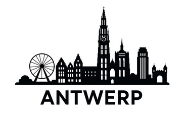 Naklejka premium Antwerp city skyline with iconic buildings and landmarks