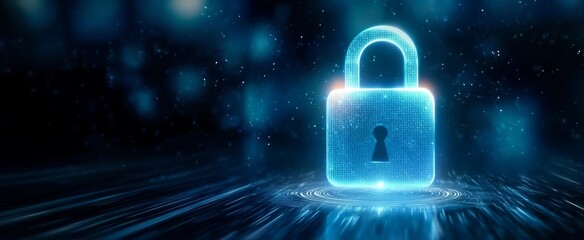 Glowing Digital Lock in Futuristic Matrix-Inspired Environment
