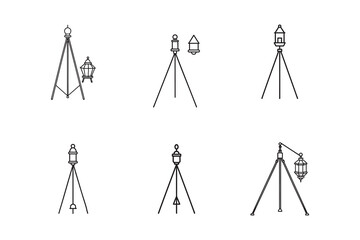 Collection of Minimalist Line Art Lantern Tripod Designs for Interior and Exterior Decor Conceptual Art and Illustrations