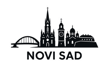 Naklejka premium Novi Sad city skyline with iconic buildings and landmarks