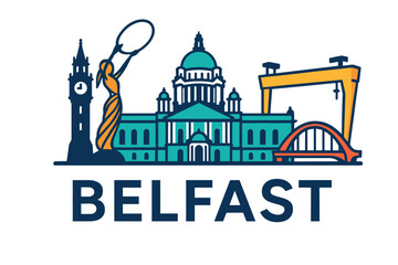 Fototapeta premium Belfast city skyline with iconic buildings and landmarks