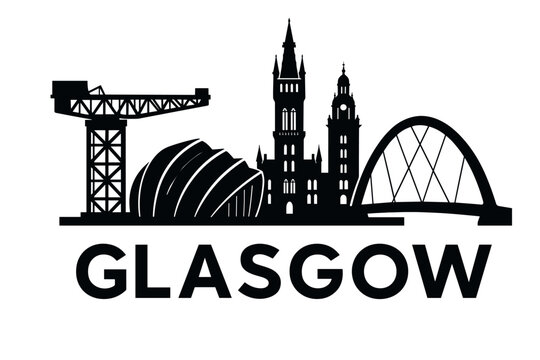 Glasgow city skyline with iconic buildings and landmarks