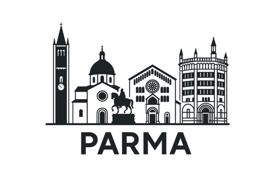 Parma city skyline with iconic buildings and landmarks