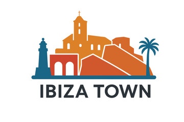 Fototapeta premium City skyline with iconic buildings and landmarks, Ibiza Town