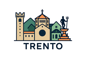Fototapeta premium City skyline with iconic buildings and landmarks, Trento