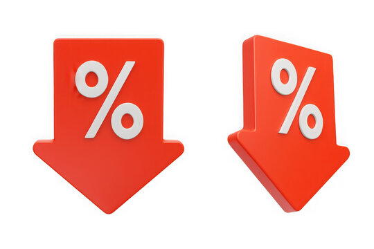 3d rendering illustration icon isolated on Two red discount arrows on white background on transparent background