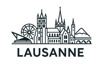 Obraz premium City skyline with iconic buildings and landmarks, Lausanne