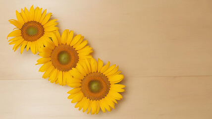 Sunny Delight Three Cheerful Yellow Sunflowers in Full Bloom Radiating Joy on a Neutral Backdrop Floral Composition