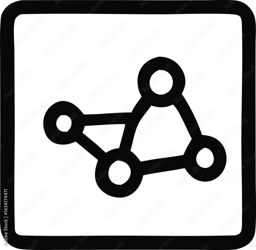 Poster simple hand drawn icon of a molecular structure or network diagram with connected circles and lines