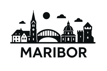 Naklejka premium City skyline with iconic buildings and landmarks, Maribor