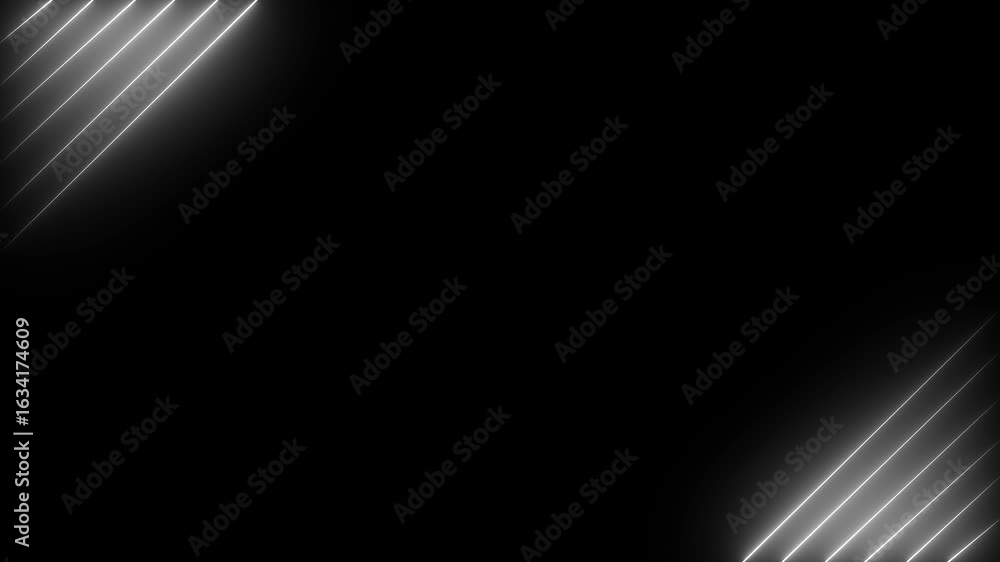 Poster abstract glowing white diagonal lines on a dark background creating a futuristic technological or