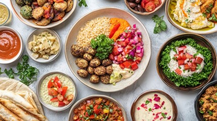 Colorful Assortment of Middle Eastern Dishes Served on a Table
