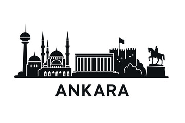 Naklejka premium City skyline with iconic buildings and landmarks, Ankara