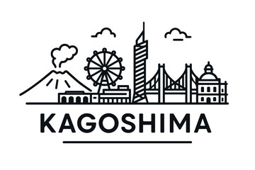 Fototapeta premium City skyline with iconic buildings and landmarks, Kagoshima