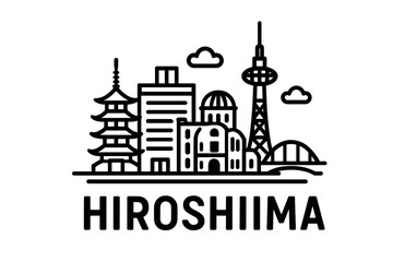 Naklejka premium City skyline with iconic buildings and landmarks, Hiroshima