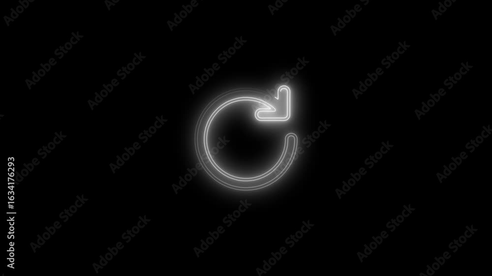 Poster glowing neon reload icon animation on black background cycle refresh repeat button symbol
