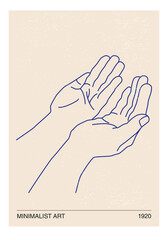 Human hands line art contemporary abstract poster
