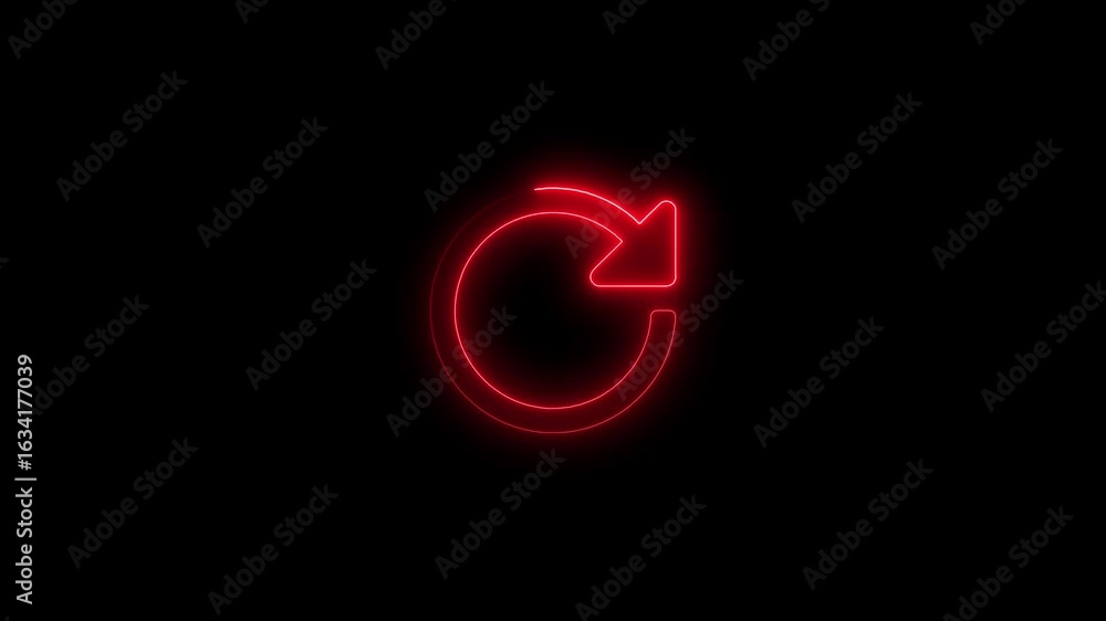 Poster Glowing Red Neon Circular Arrow Loop Animation on Black Background Refresh Reload Repeat Cycle Icon