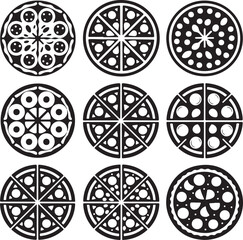 Geometric pizza slices and circular designs black and white