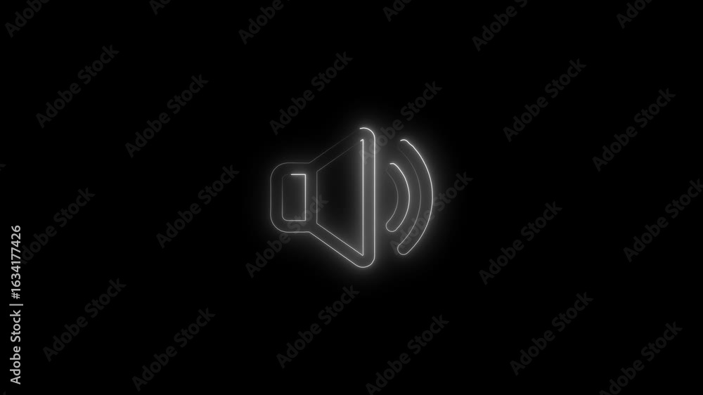 Poster glowing neon sound wave icon animation on black background abstract audio signal symbol motion