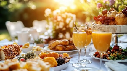 Cozy Outdoor Brunch Setting with Fresh Food and Colorful Drinks