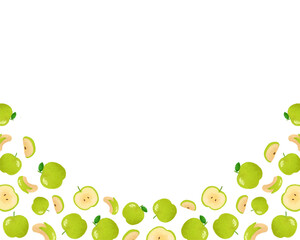 青リンゴ 水彩手描きイラスト 上品なフルーツフレーム チラシ・ポスター・Webデザインに使える装飾イラスト素材